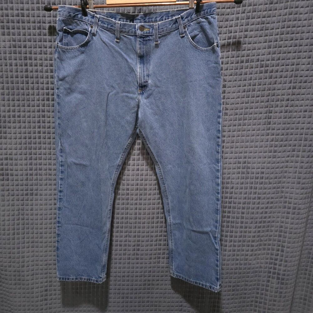 Distressed High Rise Jeans 44x30 Mens Light Wash Relaxed Straight Work Grunge